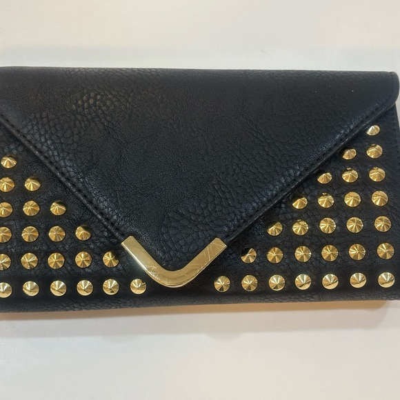 ENVELOPE Purse - Black Bag with Gold Tone Studs. Also use as Crossbody/Shoulder - Picture 3 of 10